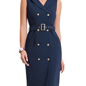 Allegra K Women's Sleeveless Notched Lapel Double Breasted Belted Work Office Blazer Dress X-Large Navy Blue