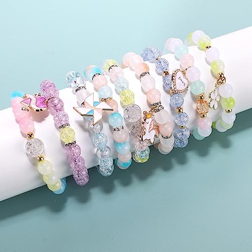 Enjoymade Transparent Color Glass Beads Bracelet Making Kit, Girls' Lovely Cute Necklace Jewelry DIY Bulk Acrylic Gradient Bubble Bead Jewelry, Birthday Gift