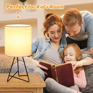 BesLowe Small Nightstand Lamps, Set of 2 Table Lamps, Modern Bedside Lamps with Black Metal Base, White Fabric Shade and ON/Off Switch, Simple Desk Lamp for Kids Bedroom Living Room Office Reading