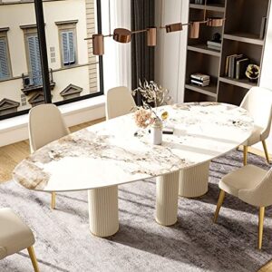 baycheer luxury oval dining table slate stone top table with 3 metal base kitchen table - gold 55.1" l x 31.5" w x 29.5" h (table only)