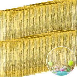 20 pcs foil curtains fringe curtains 3.28 x 8.2 ft metallic tinsel backdrop curtains for party photo backdrop wedding birthday party baby shower bridal shower photo booth decor (gold)