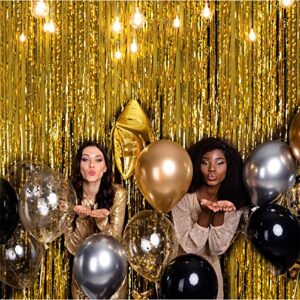 20 Pcs Foil Curtains Fringe Curtains 3.28 x 8.2 ft Metallic Tinsel Backdrop Curtains for Party Photo Backdrop Wedding Birthday Party Baby Shower Bridal Shower Photo Booth Decor (Gold)