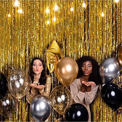 20 Pcs Foil Curtains Fringe Curtains 3.28 x 8.2 ft Metallic Tinsel Backdrop Curtains for Party Photo Backdrop Wedding Birthday Party Baby Shower Bridal Shower Photo Booth Decor (Gold)