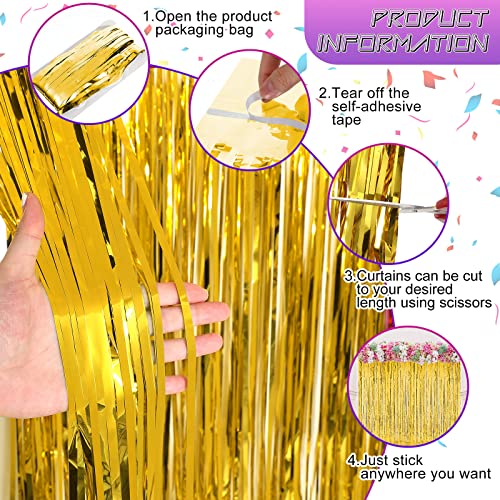 20 Pcs Foil Curtains Fringe Curtains 3.28 x 8.2 ft Metallic Tinsel Backdrop Curtains for Party Photo Backdrop Wedding Birthday Party Baby Shower Bridal Shower Photo Booth Decor (Gold)