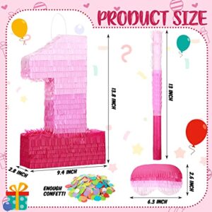 Number 1 Pinata First Birthday Pinata Decorations Gradient Pink Pinata with Stick Blindfold Confetti for Girls Boys Birthday Baby Shower Anniversary Party Decorations Supplies