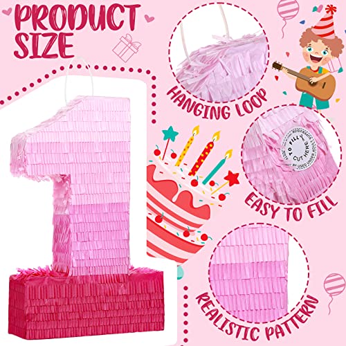 Number 1 Pinata First Birthday Pinata Decorations Gradient Pink Pinata with Stick Blindfold Confetti for Girls Boys Birthday Baby Shower Anniversary Party Decorations Supplies