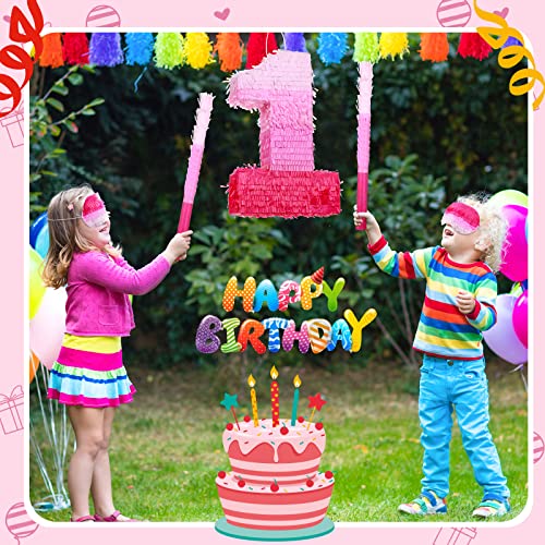 Number 1 Pinata First Birthday Pinata Decorations Gradient Pink Pinata with Stick Blindfold Confetti for Girls Boys Birthday Baby Shower Anniversary Party Decorations Supplies