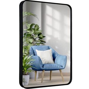 rozycher Black Btahroom Mirror 20x30 Inch, Rectangle Mirror for Wall, Decorative Black Wall Mirror for Bathroom, Bedroom, Living Room, Rounded Corner Wall Mirror Hangs Horizontal Or Vertical