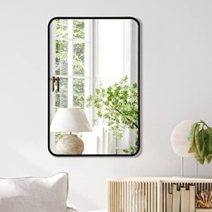 rozycher Black Btahroom Mirror 20x30 Inch, Rectangle Mirror for Wall, Decorative Black Wall Mirror for Bathroom, Bedroom, Living Room, Rounded Corner Wall Mirror Hangs Horizontal Or Vertical
