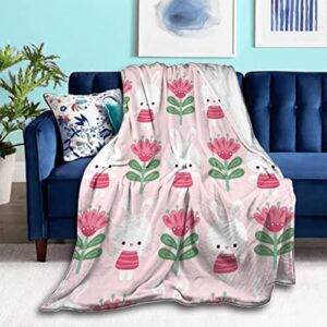 Christmas Blanket 40x60 Inches Warm Cozy Blanket Soft Flannel Blanket Throws Compatible with Easter Cute Bunny Rabbit Pink for Living Room Sofa Beding Couch Travel Camping All Seasons