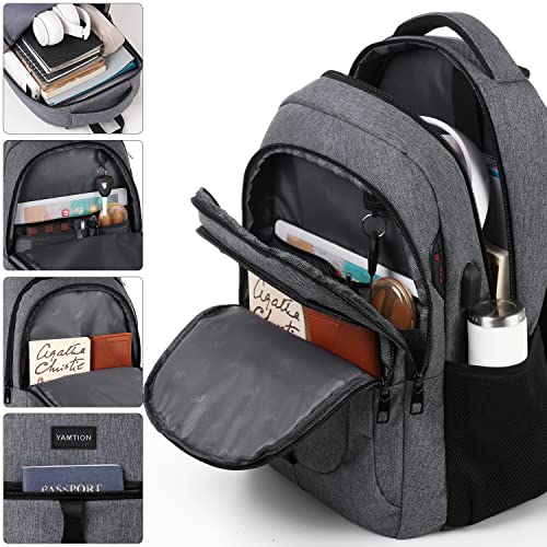 YAMTION Dark Gray Backpack for Men and Women,School Backpack Bookbag for Teen Boys and Girls High School Laptop Backpack with USB for College Student Work Business