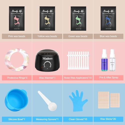 Madors Waxing Kit for Women Heating Ring Wax Warmer for Hair Removal Intelligent Temperature Control Wax Machine with Hard Wax Beads