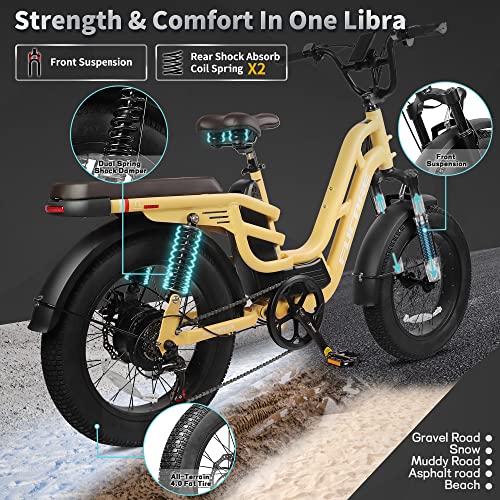 Fucare Libra 750W Electric Bike for Adults 32MPH 48V 20Ah LG Lithium Battery EBike with Full Suspension LCD Color Display 20"*4.0" All-Terrain Fat Tire 7 Speed Snow Commute Electric Bicycles