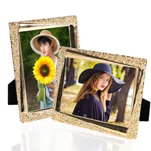kamiaha 5x7 gold picture frame with high definition glass,2 pack modern metal photo frame display for wall or tabletop display, great gift for christmas or wedding