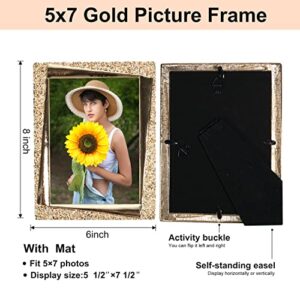 Kamiaha 5x7 Gold Picture Frame with High Definition Glass,2 Pack Modern Metal Photo Frame Display for Wall or Tabletop Display, Great Gift for Christmas or Wedding