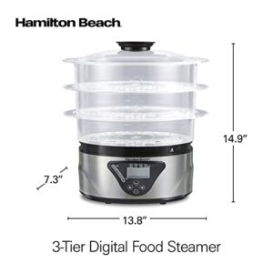 Hamilton Beach Digital Electric Food Steamer & Rice Cooker for Quick, Healthy Cooking with Stackable Three-Tier Bowls for Vegetables and Seafood, 8.25 Quart, Black & Stainless Steel