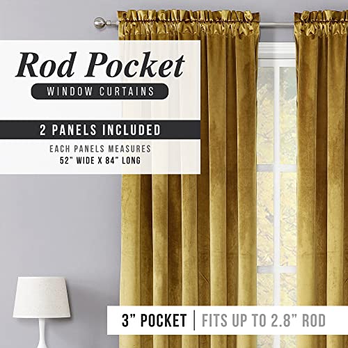 Regal Home Collections Egyptian Velvet Curtains 2-Panel Set - Gold Velvet Curtains Rod Pocket - Velvet Drapes - Black Out Curtains 2 Panels (54in W x 84in L - 2 Panels, Gold)