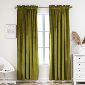 pleasant boulevard | velvet curtains [2 panels] elegant living room bedroom nursery window drape curtains for room darkening, rod pocket style (52 x 84in, olive green)