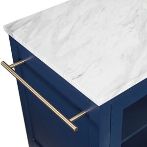 Crosley Furniture Katrina Kitchen Island with Faux Marble Top, Navy