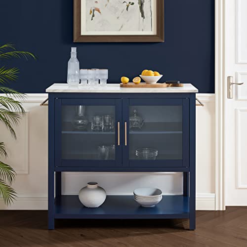 Crosley Furniture Katrina Kitchen Island with Faux Marble Top, Navy