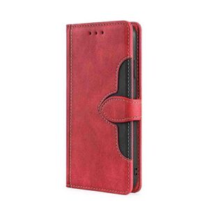 natumax phone cover wallet folio case for oppo realme 7 pro, premium pu leather slim fit cover for realme 7 pro, 2 card slots, horizontal viewing stand, easy take, red