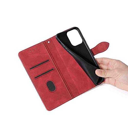 NATUMAX Phone Cover Wallet Folio Case for Oppo REALME 7 PRO, Premium PU Leather Slim Fit Cover for REALME 7 PRO, 2 Card Slots, Horizontal Viewing Stand, Easy Take, Red