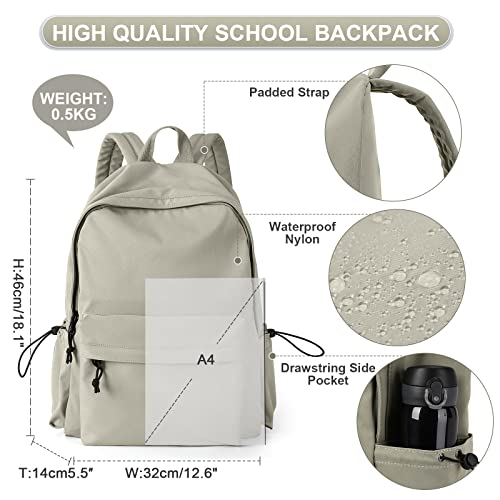 PAUBACK Green School Backpack for Girls Water Resistant High School Book Bag Simple Backpack for Teens Boys Girls, Lightweight Simple Middle School Back Pack Daypack