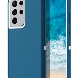 I-HONVA for Samsung Galaxy S21 Ultra Case Shockproof Dust/Drop Proof 3-Layer Full Body Protection [Without Screen Protector] Rugged Heavy Duty Cover Case for Galaxy S21 Ultra 5G 6.8,Turquoise/White