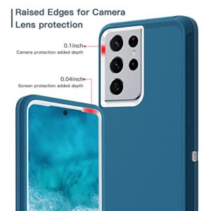 I-HONVA for Samsung Galaxy S21 Ultra Case Shockproof Dust/Drop Proof 3-Layer Full Body Protection [Without Screen Protector] Rugged Heavy Duty Cover Case for Galaxy S21 Ultra 5G 6.8,Turquoise/White