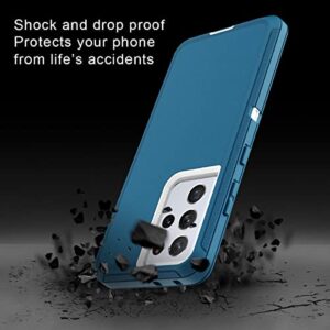 I-HONVA for Samsung Galaxy S21 Ultra Case Shockproof Dust/Drop Proof 3-Layer Full Body Protection [Without Screen Protector] Rugged Heavy Duty Cover Case for Galaxy S21 Ultra 5G 6.8,Turquoise/White