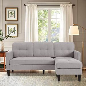 grepatio convertible sectional sofa couch, l-shaped couch with modern linen fabric for small living room, apartment and small space(light grey)