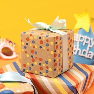 LeZakaa Birthday Kraft Wrapping Paper Roll - Mini Roll - Balloon, Dot and Stripe Design - 17 x 120 inches, 3 Rolls (42.5 sq.ft.ttl.)