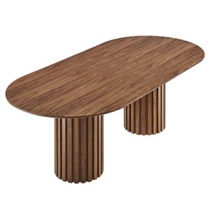 modway senja 95" oval modern style mdf and wood dining table in walnut