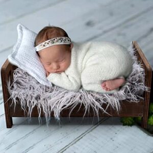 SPOKKI Newborn Photography Props Bed，0-2 Months Brown Wooden Posing Baby Photoshoot Props Bed, Boys Girls Doll Bed Studio Props with Box for Newborn Photoshoot (B)
