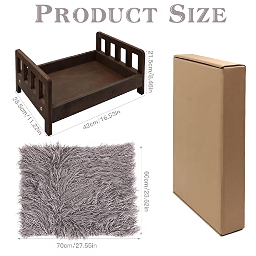 SPOKKI Newborn Photography Props Bed，0-2 Months Brown Wooden Posing Baby Photoshoot Props Bed, Boys Girls Doll Bed Studio Props with Box for Newborn Photoshoot (B)