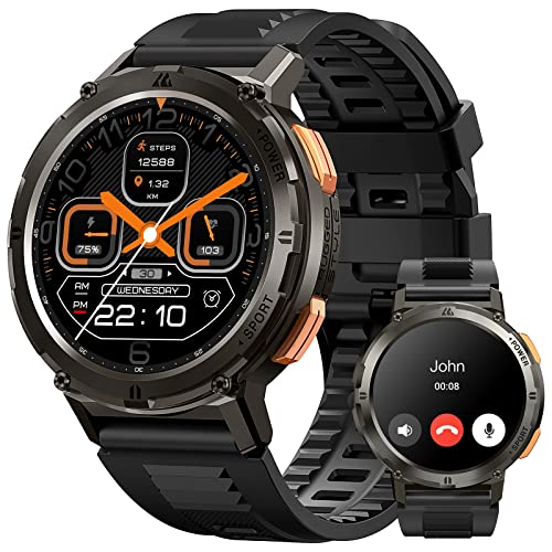 AMAZTIM Smart Watches for Men,60 Days Extra-Long Battery, 50M Waterproof,Rugged Military (Answer/Make Calls) Fitness Tracker, 1.43" Ultra HD AMOLED, AI Voice Assistant/Blood Pressure/Sleep Monitor