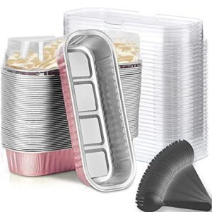 findful mini loaf baking pans with lids and spoons (50 pack, 6.8oz) rectangle aluminum foil baking pans tins containers - cupcake containers wrappers cheesecake creme brulee ramekins
