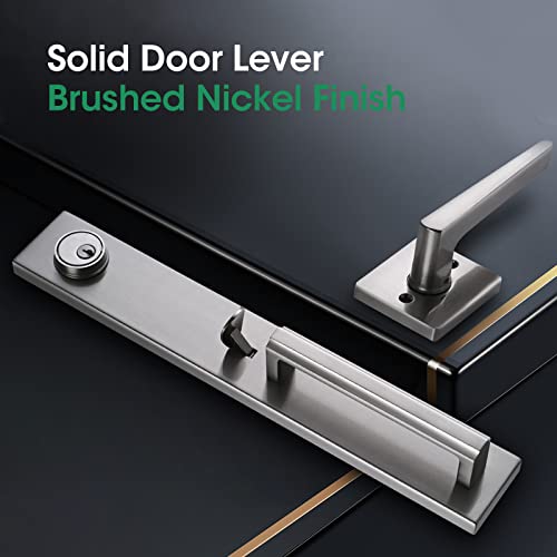 NEWBANG Silver Entry Door Lever Handleset Square Solid Single Lock Set for Front & Entrance Door with Satin Nickel Finished,MDHST2016SN-BR