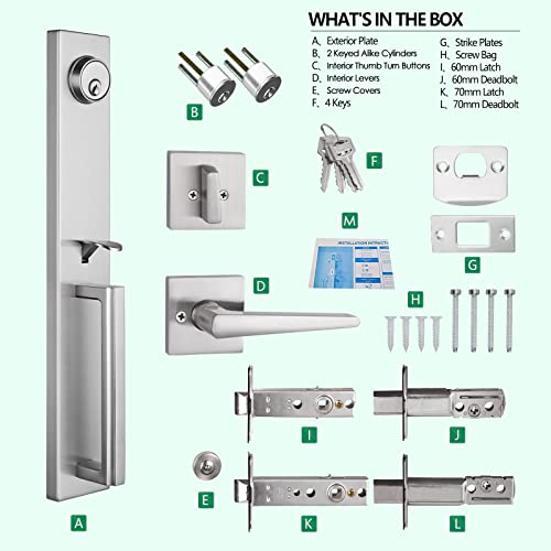 NEWBANG Silver Entry Door Lever Handleset Square Solid Single Lock Set for Front & Entrance Door with Satin Nickel Finished,MDHST2016SN-BR