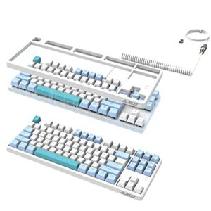 a.jazz ak873 wired 87 key tkl retro color mechanical gaming keyboard with rainbow backlit hot-swap tactile blue switch nkro gasket ergonomic custom coiled aviator c to a cable for win/mac(blue white)