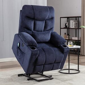 consofa power lift recliner, lift chair with heat and massage, lift recliner chairs for elderly, electric power lift recliner chair with lumbar pillow, 4 pockets and 2 cup holders, plush fabric (blue)