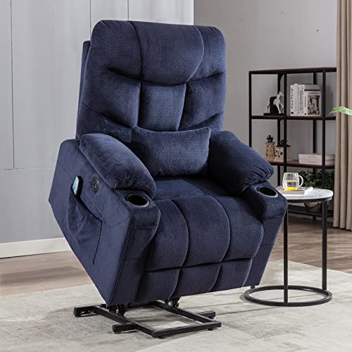 Consofa Power Lift Recliner, Lift Chair with Heat and Massage, Lift Recliner Chairs for Elderly, Electric Power Lift Recliner Chair with Lumbar Pillow, 4 Pockets and 2 Cup Holders, Plush Fabric (Blue)