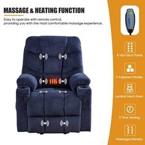 Consofa Power Lift Recliner, Lift Chair with Heat and Massage, Lift Recliner Chairs for Elderly, Electric Power Lift Recliner Chair with Lumbar Pillow, 4 Pockets and 2 Cup Holders, Plush Fabric (Blue)