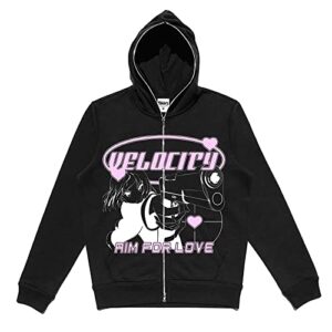 womens men rhinestone skeleton hoodies y2k full zip up over face gothic skull graphic printed oversized jacket streetwear