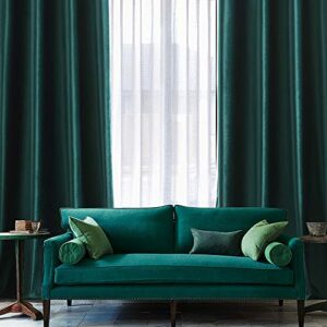 MIULEE Blackout Velvet Curtains Solid Soft Dark Green Thermal Insulated Soundproof Room Darkening Curtains/Drapes for Living Room Bedroom 52 x 96 Inch(2 Panels Grommet and 2 Panels Back Tab)