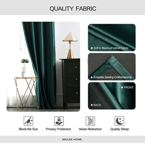 MIULEE Blackout Velvet Curtains Solid Soft Dark Green Thermal Insulated Soundproof Room Darkening Curtains/Drapes for Living Room Bedroom 52 x 96 Inch(2 Panels Grommet and 2 Panels Back Tab)