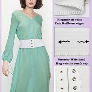 ALAIX Women's Wide Belt Stretchy Dress Belts Elastic Snap-Button Corset Belts for Women Waist Belt Waistband White(Fits 33~37 inches)