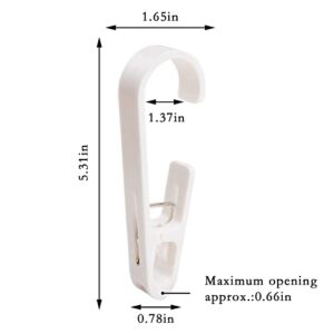 4Pcs Laundry Hooks with Clips, Plastic Large Laundry Hooks, Curtain Hooks with Clips, Portable Clothes Sock Pins Drying Clips, Hanger Closet Organizer Clamps for Home Kitchen Travel Outdoor (White)