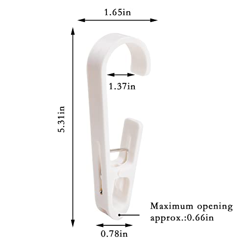 4Pcs Laundry Hooks with Clips, Plastic Large Laundry Hooks, Curtain Hooks with Clips, Portable Clothes Sock Pins Drying Clips, Hanger Closet Organizer Clamps for Home Kitchen Travel Outdoor (White)