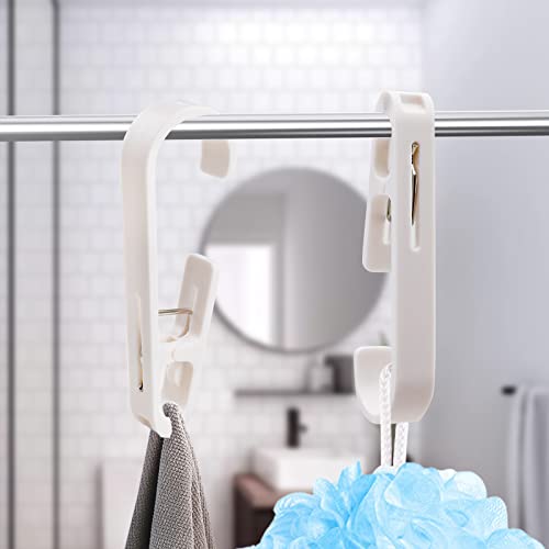 4Pcs Laundry Hooks with Clips, Plastic Large Laundry Hooks, Curtain Hooks with Clips, Portable Clothes Sock Pins Drying Clips, Hanger Closet Organizer Clamps for Home Kitchen Travel Outdoor (White)